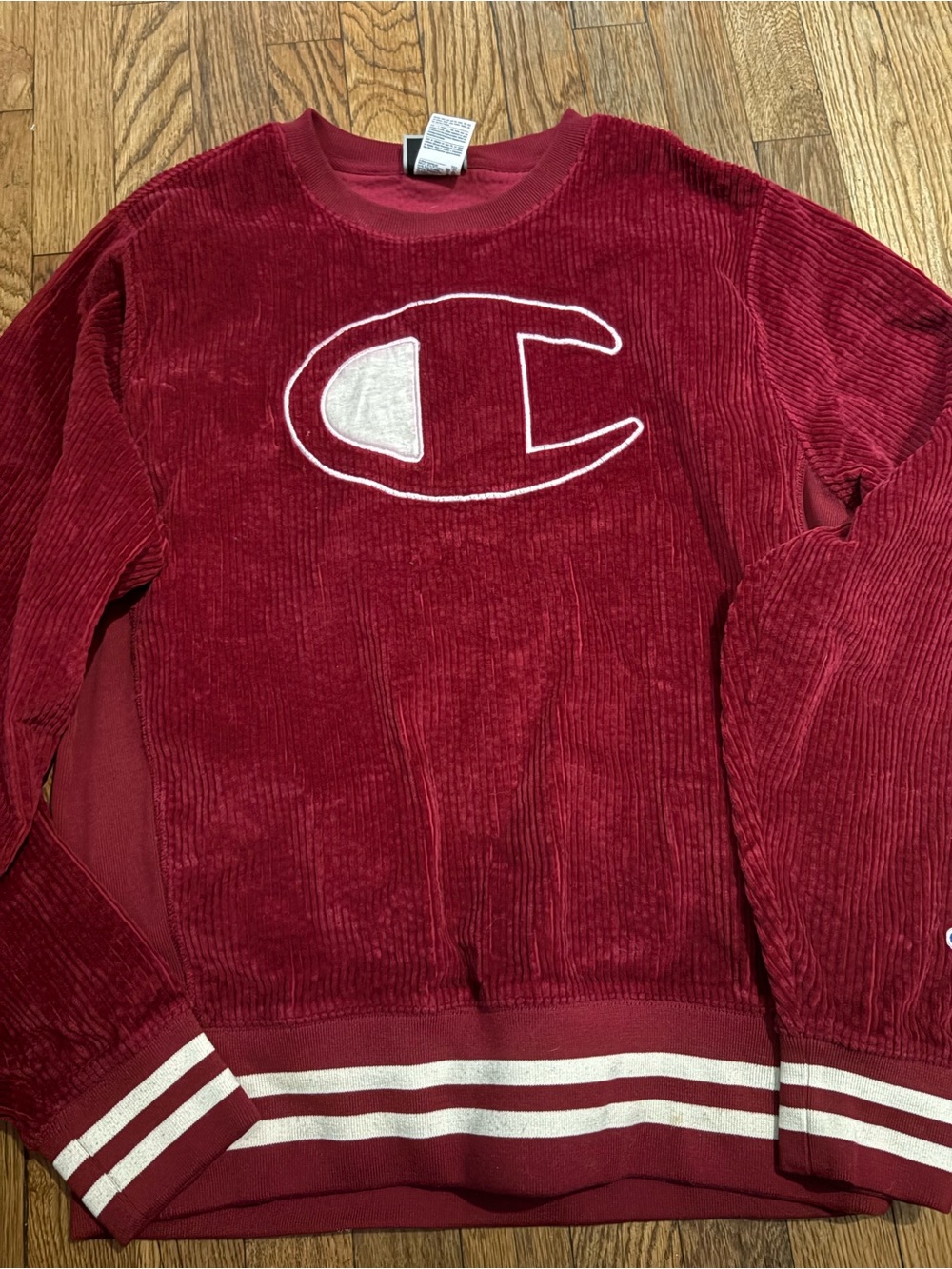 Champion Corded Crewneck Sweater in Maroon with White Logo
